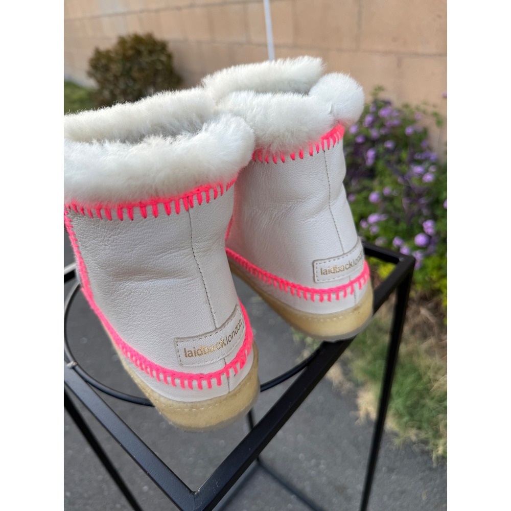Laidback London Setsu Crochet Ankle Boots Milk Leather Neon Pink EU 40 US 9 - Picture 4 of 10
